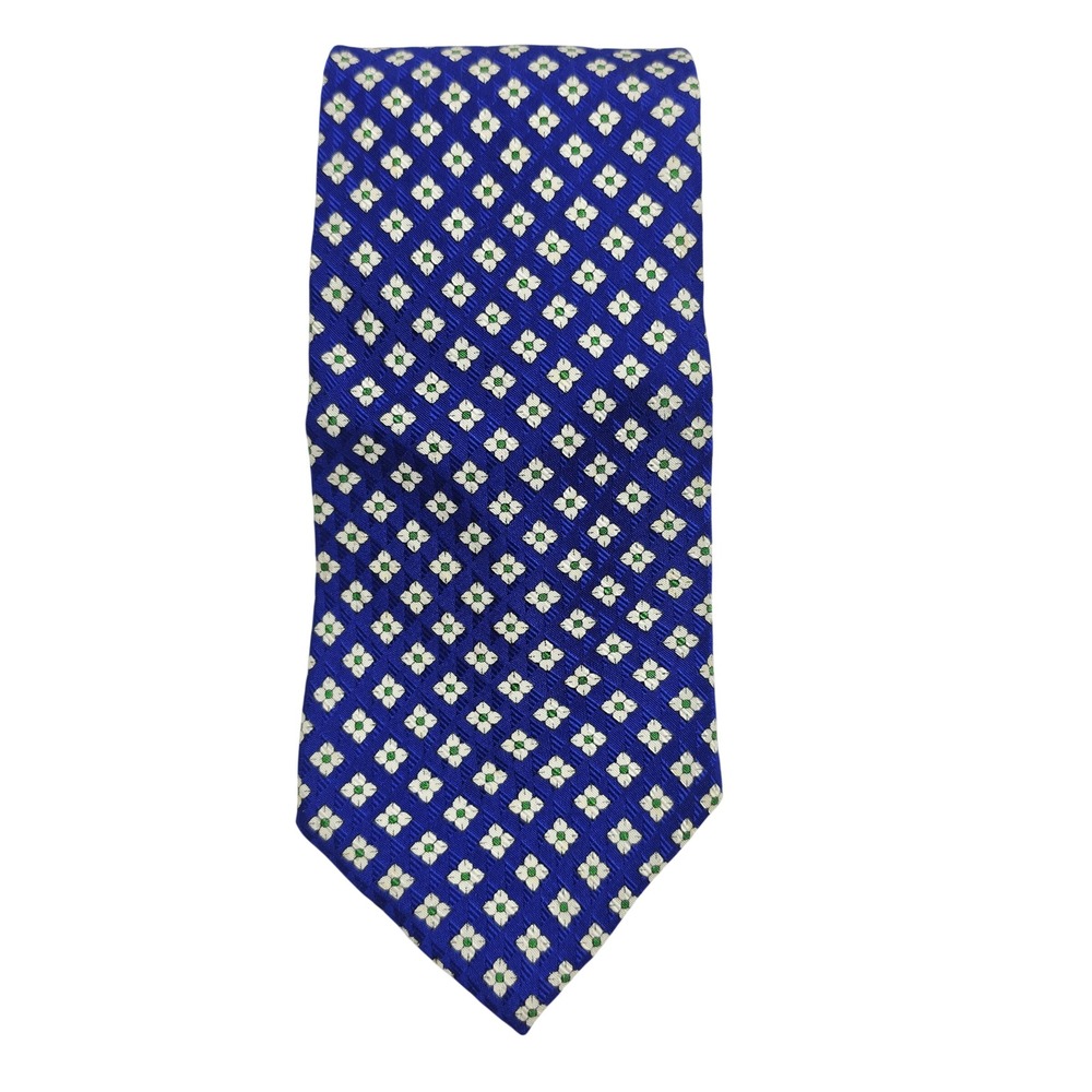 Geoffrey Beene Necktie Mens OS Blue Geometric Floral Silk Classic Formal Tie